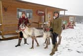 Louise Huby, Yard Manager and Bev Griffiths, Owner, pictured with Rudolph and Dasher, Norwegian Reindeer at Equine Dreams, formerly Horse World. Picture: NDFP-02-02-21-EquineDreams 1-NMSY