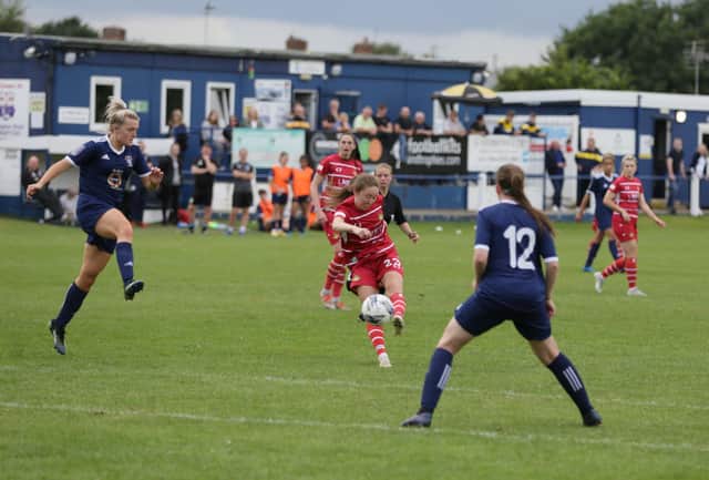 Lauren Breen fires in a shot against Sporting Khalsa. Photo: Julian Barker
