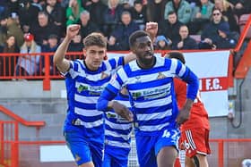 Picture Gareth Williams/AHPIX LTD, Football, Sky Bet League Two, Crawley Town v Doncaster Rovers, Broadfield Stadium, Crawley, UK, 29/3/2024, K.O. 3.00pm
Howard Roe>07973739229
Doncaster Rovers' Hakeeb Adelakun celebrates his goal