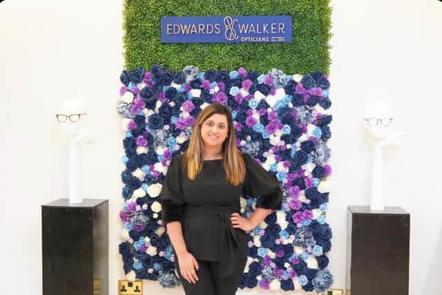 Pretty Basra owner of Edwards and Walkers Opticians, located on Priory Place.