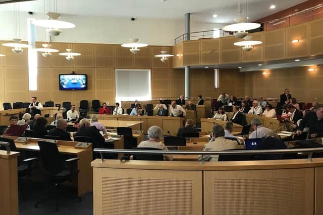 A meeting of the full council at Civic Office. Councillors passed an increase in both council tax and social housing rents. Credit: George Torr/LDRS