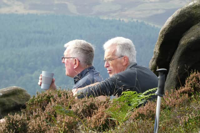 Bob and Brian taking in the view with a cuppa