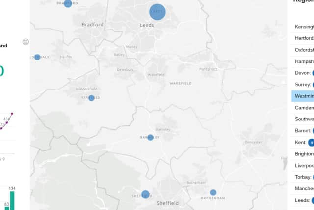 Total cases confirmed in Yorkshire as of 9am on Thursday (Map: Public Health England) Copyright: other