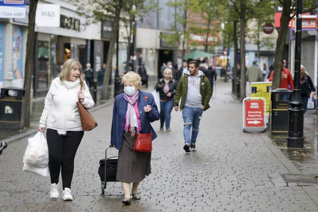 Shoppers on the less busy streets of Doncaster Town centre in October as South Yorkshire entered the Tier-3 restrictions imposed by the government to try to halt the spread of Covid-19