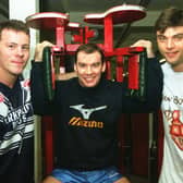 Colin Maskell, Gavin Morgan, Ian Wilson at the gym in 1997.