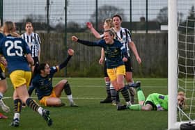 Belles' Jasmine Saxton celebrates scoring the winning goal against Chorley. Picture: Liam Ford/AHPIX LTD