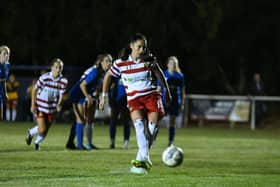 Doncaster Rovers Belles' Jess Andrew converts from the penalty spot.