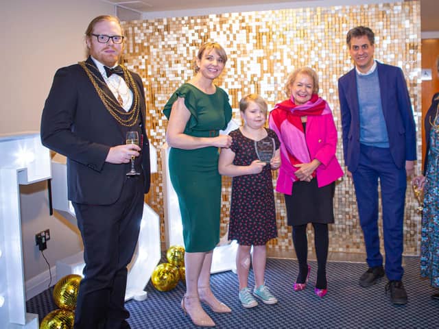 Civic Mayor Cllr Duncan Anderson, CEO and founder of The Sleep Charity, Vicki Beevers, Iona Micklethwaite, Rosie Winterton MP, Ed Miliband MP and Mayoress Ms Fiona Anderson.