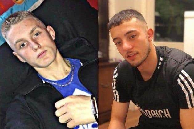 Pictured are murder victims Ryan Theobald, left, and Janis Kozlovskis, right, who both died after suffering fatal stab wounds in Doncaster city centre.
