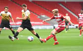 Josh Sims fires on goal against Crewe. Picture: Howard Roe/AHPIX