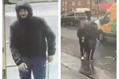 James Cawkwell was caught on CCTV stealing from One Stop (left) before plain-clothed officers arrested him (right).