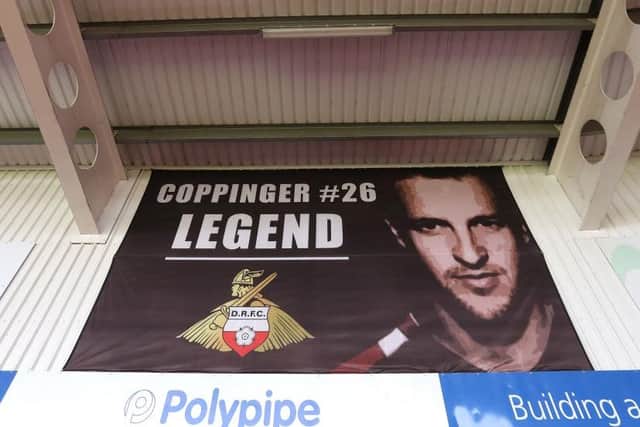 The James Coppinger banner at the Eco-Power Stadium. Photo: George Wood/Getty Images
