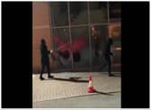 Activists attack the offices of Thales in Doncaster with hammers and red paint. (Photo: Palestine Action).