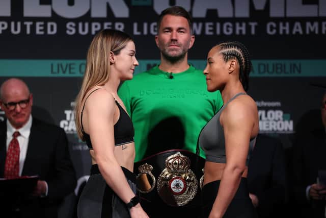 Terri Harper and Cecilia Braekhus face off ahead of their WBA super-welterweight world title fight in Dublin. Picture By Mark Robinson Matchroom Boxing