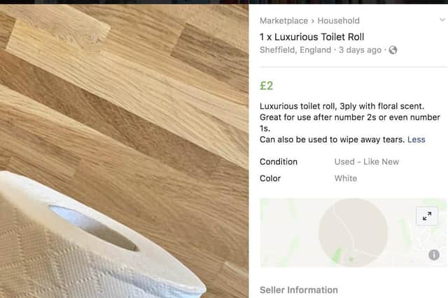 A toilet roll is up for sale on Facebook.