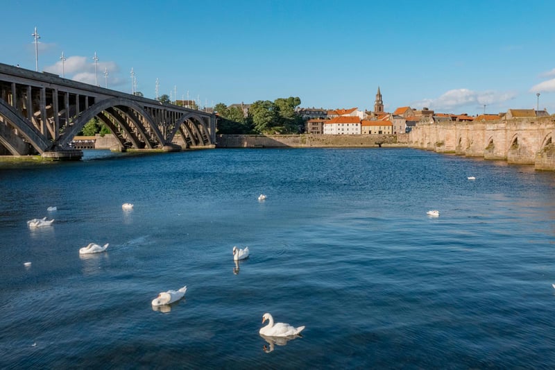 England's most northerly town of Berwick Upon Tweed with two of the iconic bridges that are famous features of the town.