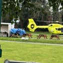 The air ambulance landed in Kirk Sandall.