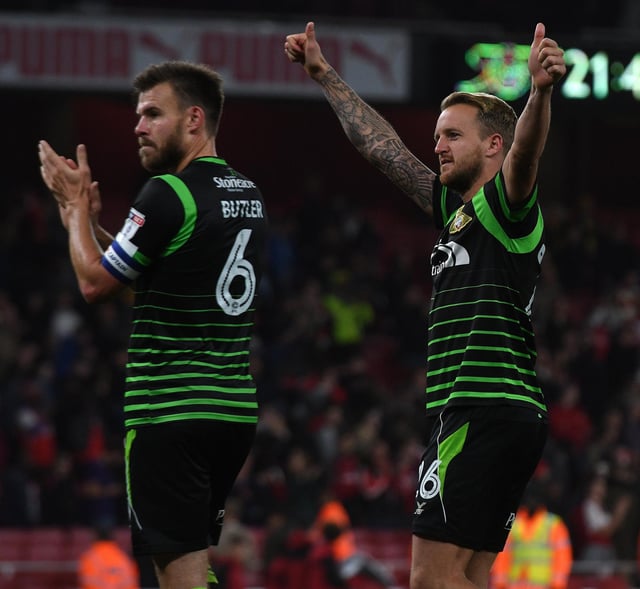 James Coppinger and Andy Butler after Rovers' trip to Arsenal in 2017