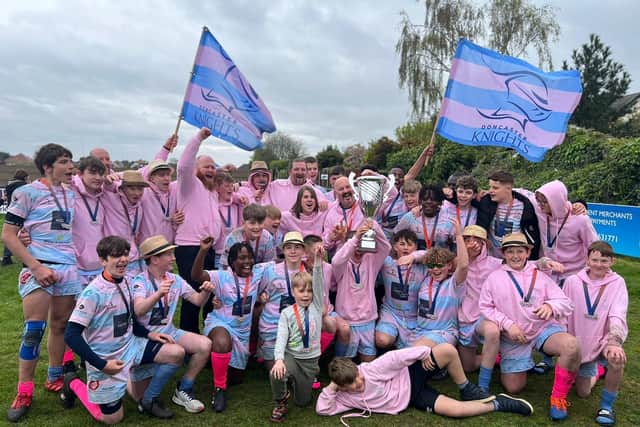 Doncaster Knights Under-13s celebrating their success.