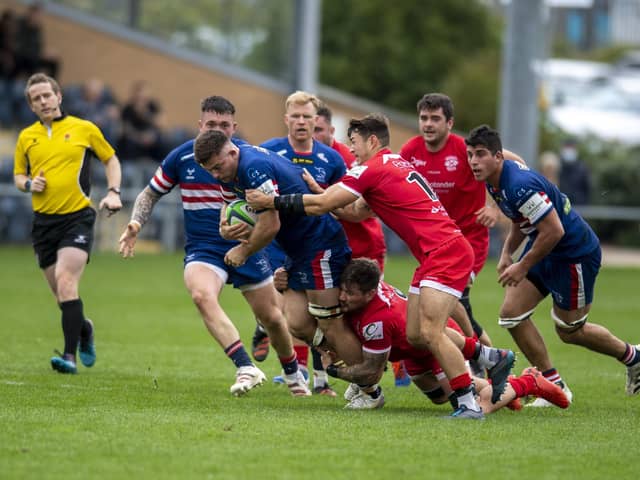 Action from a Doncaster Knights v Jersey Reds clash in the Championship at Castle Park, Doncaster, back in 2021. (Picture: Tony Johnson)