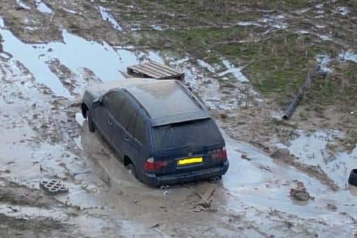 One driver came a cropper after getting stuck in thick mud.