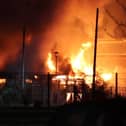 Fire rages at the old Danum School site in Leger Way last night. (Photo/video: Tony Critchley).