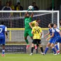 Trialist keeper Dillon Barnes claims a high ball against Harrogate Town. Picture: Steve Flynn/AHPIX