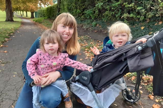 Penny Carey with children Walter and Evie at Town Fields