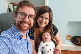 Alexander Stafford, MP for Rother Valley and his wife Natalie with baby Persephone