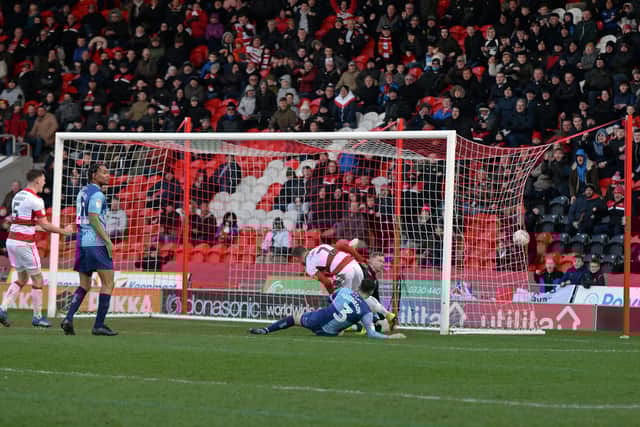 Kieran Sadlier puts Doncaster Rovers back in front against Wycombe Wanderers. Picture: Marie Caley