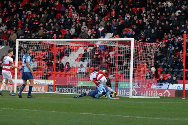 Kieran Sadlier puts Doncaster Rovers back in front against Wycombe Wanderers. Picture: Marie Caley