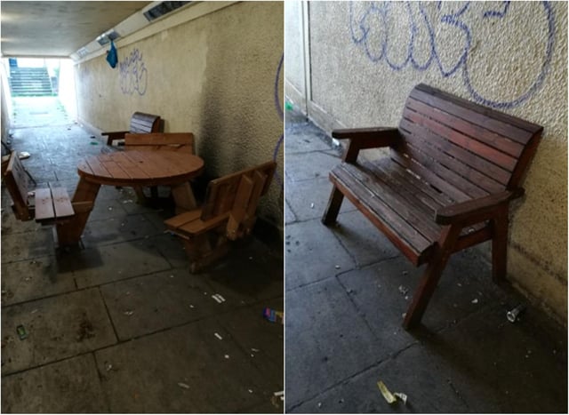 The furniture was discovered in the subway below Thorne Road. (Photo: Cheryl Purdy).