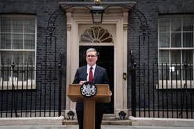 Newly elected Prime Minister Sir Keir Starmer gives a speech at his official London residence at No 10 Downing Street for the first time after the Labour party won a landslide victory at the 2024 General Election.