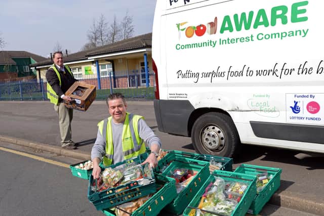 Mark Dockerty and Sean Gibbons, pictured outside Mexborough Family Hub. Picture: NDFP-24-03-20 Food Volunteers 3-NMSY