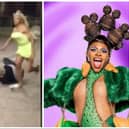 The moment Doncaster drag queen Miss Naomi Carter beat a man in a race after he took a tumble as she raced by in high heels.