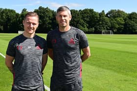 Gary McSheffrey and Doncaster's new goalkeeper coach Ian Bennett. Photo: Howard Roe/AHPIX LTD.