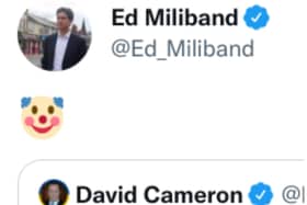 Ed Miliband shared David Cameron's infamous chaos tweet with a clown emoji. (Photo: Ed Miliband/Twitter).