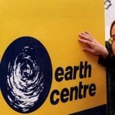 Penni Mawson with the new logo of the Earth Centre before it opened