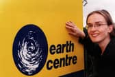 Penni Mawson with the new logo of the Earth Centre before it opened