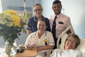 100th patient Angela Schofield from Doncaster.