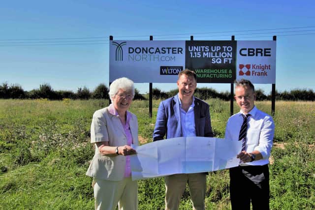 Mayor Ros Jones, Jason Stowe from Wilton Developments and Dan Swaine, Doncaster’s Director for Place.