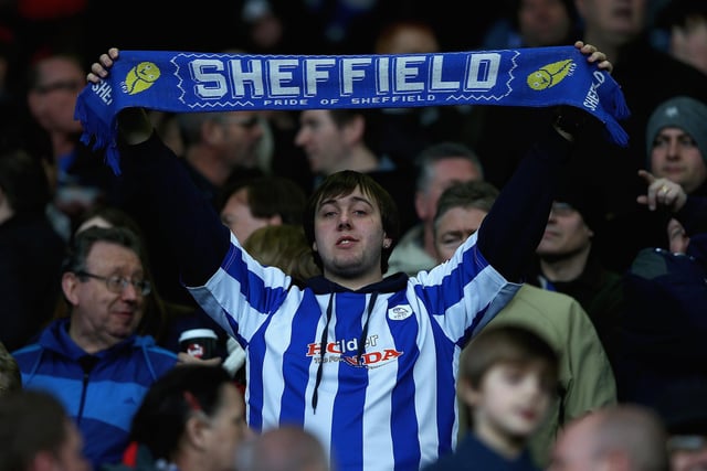 A Wednesday fan shows his support during the FA Cup third round tie against MK Dons at Hillsborough in January 2013.