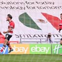 Doncaster's Tom Nixon celebrates his goal.
