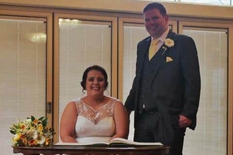 Amy Mitchell and husband Craig on their wedding day