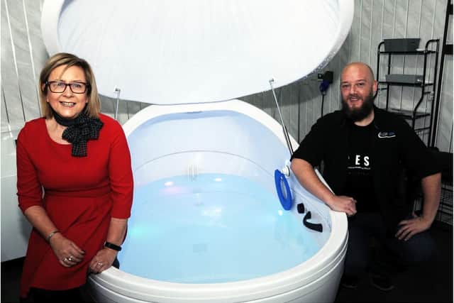 Peter Sullivan has launched his floatation tank therapy centre with help from Gillian Pickard.