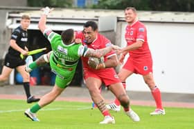 Mahe Founa scores against Hunslet. Picture: Howard Roe/AHPIX.com