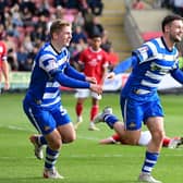 Luke Molyneux celebrates opening the scoring at Gresty Road