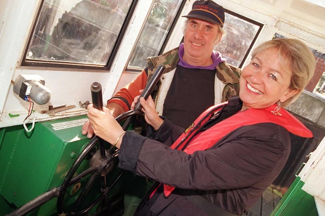 In 1999 Doncaster Central MP Rosie Winterton in the wheel house of the South Yorkshire Navigation Canal with British Waterways Mallard skipper Pete Stubbs.