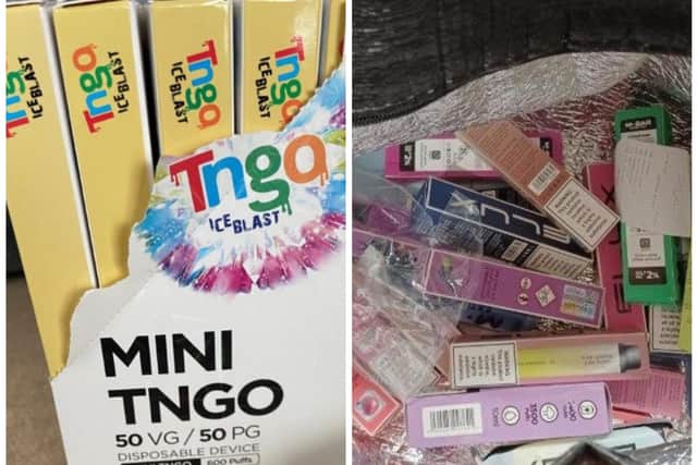 Trading Standards officers seized dozens of illegal vapes from Hira Singh's city centre shop.