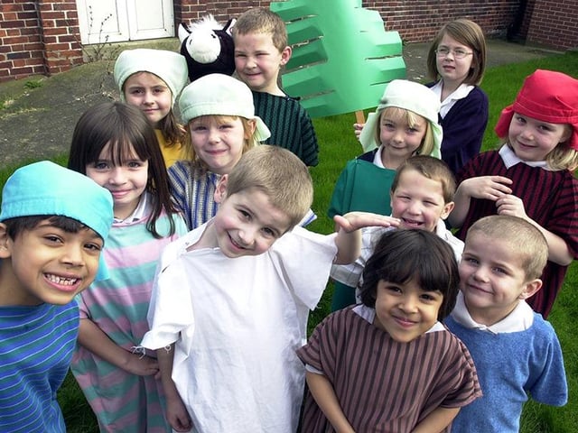 Thorne Moorends Marshland Primary School pupils performed the 'He is Alive' Easter story in the school hall. Our picture shows performers, back row, from left, Levi Pearce, aged six, Daniel Barwell and Fern Taylor, both aged seven; middle row, Anna Shaw, Laura Caldercotte, both aged six, Cameron Johnson, aged four, and Rebecca Eastwood, aged six; front row, Imran Vailallah, Claire Ashton, Joe Potter, all aged six, Yasmin Vailallah and Jack Fletcher, both aged five, March 2002